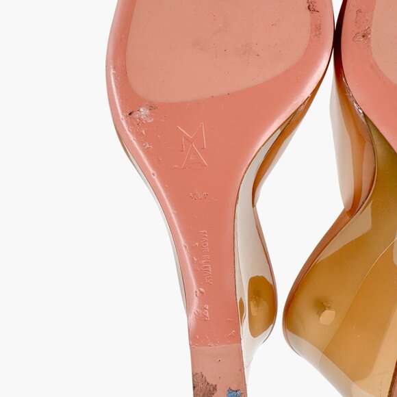 Amina Muaddi Lupita Glass Mule Wedge Size 40.5 US 10.5 Beige Tan PVC Slide Heels - Picture 14 of 15